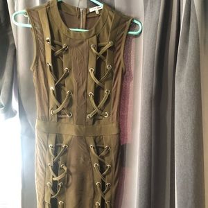 Bodycon mesh back army green dress